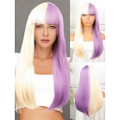 abordables Perruques Synthétiques Sans Bonnet-Perruque Synthétique Yaki Droite Coupe Droite Perruque 22 pouces Rose / Orange Cheveux Synthétiques 22 pouce Femme Multicolore