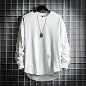 cheap Basic T shirts-Men&#039;s T Shirt Tee Tee Top Long Sleeve Shirt Long Sleeve Crew Neck Spring &amp;  Fall Plain Fashion Designer Basic Vacation Street Going out Black White Yellow Top Tee for Men