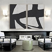 voordelige Abstracte schilderijen-zwart-wit olieverfschilderij handgemaakte wabi sabi abstracte olieverfschilderij wandkunst kunstwerk muurschildering moderne abstracte olieverfschilderij geometrische wandkunst schilderij voor