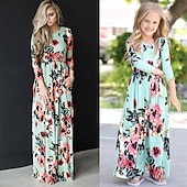 cheap Casual Dresses-Mommy and Me Dresses Graphic Home Black White Pink Long Sleeve Mommy And Me Outfits Daily Matching Outfits