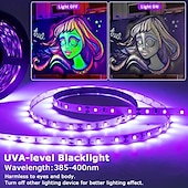 זול פנסי פס עמיד למים-אור פס uv שחור עמיד למים, ערכת גוף תאורה ip65 סגול led שחור 600 פסי תאורה לד עם ספק כוח 12v עבור אורות ניאון זוהרים ליל כל הקדושים בחוץ ובפנים ארונות מסיבה פוסטרים סירות