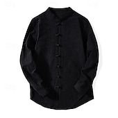 economico Casual da lavoro-Per uomo Camicia Camicia di lino Camicia con colletto cinese Camicia con colletto alla coreana Camicia casual Camicia con Bottoni Semplice Vacanza Camicia hawaiana Nero Bianco Verde chiaro Rosa