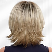 abordables perruque plus âgée-Perruque de mode pour femmes cheveux synthétiques blond clair perruques courtes perruque droite perruques synthétiques naturelles moelleuses pour un usage quotidien de fête