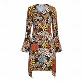 abordables Robes-Rétro Vintage Années 1970 Déguisement Années 70 Femme Manche cloche Hippie Fleur / Floral Col en U Déguisement Femmes Halloween Carnaval Mascarade Soirée Tenue quotidienne Défilé de la Fierté Adulte