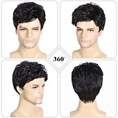 cheap Mens Wigs-Mens Wigs Short Black Wigs for Men Natural Curly Layered Synthetic Full Hair Replacement Wig for Male Daily Wear Party Cospaly Costume Halloween