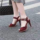 abordables Sandales de Robe-Femme Sandales Rétro du quotidien Découper Boucle Talon Aiguille Bout ouvert Elégant Rétro Vintage Daim Boucle Noir Rouge Violet