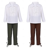 abordables Tenues-Médiéval Renaissance 17ème siècle Pantalon Tenues Chemise Pirate Viking Ranger Garçons Pirate Fantaisie Steampunk Halloween Carnaval Performance LARP Foire de la Renaissance Enfant Chemise Pantalon