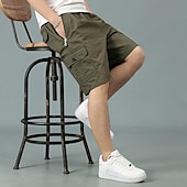 baratos Clássico-Homens Shorts táticos Bermuda Cargo Calção Com Cordão Cintura elástica Bolso multi Tecido Vestível Comprimento do joelho Ao ar livre Diário Acampar e Caminhar Moda Clássico Preto Amarelo
