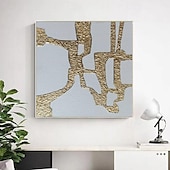 お買い得  油絵-手描きのオリジナルテクスチャーウォールアート、特大の金と黒の抽象アート、豊かな質感のキャンバスアート、抽象モダンアート、金箔の絵画、ホームデコレーション、すぐに掛けられるストレッチフレーム、またはフレームなし