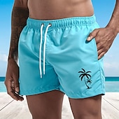 お買い得  男性用水泳パンツ-男性用 ボードショーツ スイムショーツ スイムトランク ドローストリング メッシュ裏地付き 弾性ウエスト ココナッツの木 履き心地よい 速乾性 ショート 祝日 ビーチ 週末 ファッション カジュアル ブラック ホワイト マイクロエラスティック