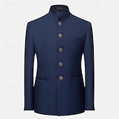 voordelige Heren Klassieke Blazers-Voor heren Blazer liiketoiminta Cocktailparty Bruiloft Modieus Casual Lente &amp; Herfst Polyester Effen nappi Zak Comfortabel Enkele rij knopen Blazer Zwart Wit Geel Rood