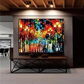 cheap Landscape Paintings-Handmade Tree Wall Art Colorful Forest Painting handmade Canvas Colorful Trees Forest Canvas painting  A Date With The Rain Canvas painting Huge Canvas Home Decor Autumn Canvas