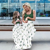 preiswerte Casual Kleider-Mama und ich Kleider Graphic Heim Grün Ärmellos Mama und ich Outfits Täglich Passende Outfits