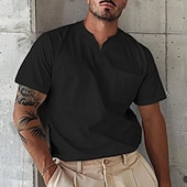 voordelige basis t-shirts-Voor heren T-shirt Korte mouw V-hals Zomer Effen Modieus Ontwerper Basic Knop Voorvak Vakantie Uitgaan Casual / Dagelijks Licht Blauw Legergroen Marine Top T-shirt voor mannen