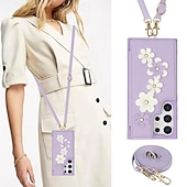 baratos Capa Samsung-telefone Capinha Para Samsung Galaxy S24 Ultra Plus S23 Ultra Plus S22 Plus Ultra A55 A35 A25 A15 5G A54 A34 A14 S25 Ultra Capa traseira Com Suporte Magnética com cordão Retro flor floral TPU Couro PU