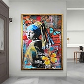 billiga Oljemålningar-flicka med ett pärlörhänge johannes vermeer målning handgjord kvinna väggkonst berömd duk vermeer oljemålning handmålad väggkonst kvinna konstverk oljemålning för sovrum väggdekoration