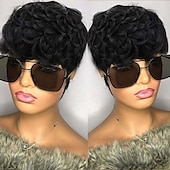 voordelige Kaploze pruiken van echt haar-kort krullend pixie cut pruik menselijk haar korte pruiken voor zwarte vrouwen pixie cut pruiken menselijk haar kort menselijk haar pixie cut lijmloze pruik korte pruiken natuurlijk krullend kleur 1b
