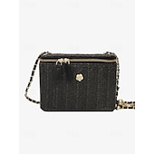 cheap Handbag &amp; Totes-Women&#039;s Shoulder Bag Box Bag Straw Bag Straw Party Holiday Beach Chain Flower Large Capacity Solid Color Color Block Dark Brown Black White
