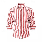 economico Casual da lavoro-Per uomo Camicia Camicia di lino Camicia Estiva Camicia casual Camicia da Spiaggia Camicia di cotone A righe Vacanza Camicia hawaiana Nero Rosa Rosso Azzurro cielo Manica Lunga Collo ripiegato