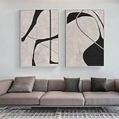 voordelige Abstracte schilderijen-schilderij handgemaakt zwart-wit abstract olieverfschilderij handgeschilderd wabi sabi abstract schilderij wandkunst kunstwerk modern abstract olieverfschilderij geometrisch schilderij wandkunst voor