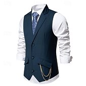 levne Gilety-Pánské Kamizelka Vesta Denní nošení Dovolená Jdeme ven Vinobraní Módní Jaro &amp; podzim Tlačítko Polyester Pohodlné Bez vzoru Jednořadé Klopa Běžný Černá Bordó Tmavě námořnická Vesta