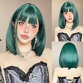 economico Parrucche trendy sintetiche-Parrucche sintetiche Uniformi Costumi di carriera Da principessa Liscio Kinky liscia Parte di mezzo Taglio scalato A macchina Parrucca 14 pollici Nero / Verde scuro Capelli sintetici Per donna