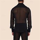 cheap Men&#039;s Button Up Shirts-Men&#039;s Shirt Summer Shirt Mesh Shirt Sheer Shirt Sheer Blouse Black Long Sleeve Plain Lapel Hawaiian Holiday Mesh Clothing Apparel Fashion Casual Comfortable