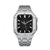 cheap Apple Watch Bands-Link Bracelet Compatible with Apple Watch band 44mm 45mm with Case Luxury Butterfly Buckle Stainless Steel Strap Replacement Wristband for iwatch Series 8 7 6 5 4 SE