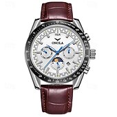 preiswerte Mechanische Uhren-Herren Mechanische Uhr Modisch Geschäftlich Armbanduhr Automatikaufzug Tourbillon Mondphasenanzeige leuchtend Leder Beobachten