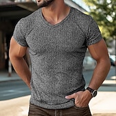 cheap Ribbed Knit Tee-Men&#039;s Color Block Tee Short Sleeve Shirt Ribbed Knit tee Tee Top Short Sleeve V Neck Summer Spring &amp; Summer Solid Color Pit Strip Sports Daily V Neck Outdoor Casual Black White Blue Top Tee for Men