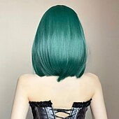 economico Parrucche trendy sintetiche-Parrucche sintetiche Uniformi Costumi di carriera Da principessa Liscio Kinky liscia Parte di mezzo Taglio scalato A macchina Parrucca 14 pollici Nero / Verde scuro Capelli sintetici Per donna