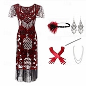 baratos Conjuntos-Retro Vintage Loucos anos 20 Anos 20 Vestido melindroso Roupa Vestido Coquetel O Grande Gatsby Convidado do casamento Paetês Franjas Mulheres Natal Carnaval Baile de Máscaras Festa / Noite Mascarilha