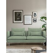 baratos Cobertura de Sofa-Capa de Sofá 3 Lugares Cor Sólida com Almofadas Revestidas em Algodão 100% com Braços