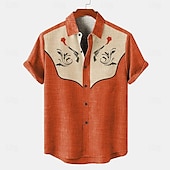 voordelige Klassiek-Voor heren Overhemd linnen overhemd retro-overhemden Vintage overhemd Etnisch shirt Bloemig Buiten Werk blauw Oranje Grijs Korte mouw Strijkijzer Zomer Lente Kleding