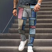 economico Sottile-Per uomo A quadri Color Block Collage pantaloni della tuta Vita normale Formale Informale Stampa 3D Estate Primavera Autunno inverno Blu