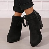 levne Kotníkové boty-dámské semišové kotníkové boty s mašlí a blokovým podpatkem – elegantní a pohodlná obuv pro běžné nošení i do kanceláře