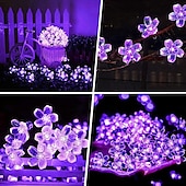 abordables Guirlandes solaires-Guirlande lumineuse solaire élégante pour réception de mariage, guirlande lumineuse à fleurs de 33 pieds, 100 LED, 8 modes, lumières violettes pour fête de mariage, décorations d&#039;intérieur,