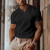 Χαμηλού Κόστους βασικά μπλουζάκια-Ανδρικά Μπλουζάκι Κοντομάνικο Λαιμόκοψη Υ Καλοκαίρι Σκέτο Αθλήματα Μοντέρνα Ελαφριά Κλασσικό στυλ Διακοπές Causal Αργίες Μπλε Απαλό Μαύρο Λευκό Κορυφαίο μπλουζάκι για άνδρες