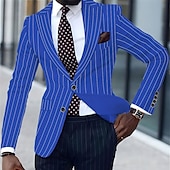 abordables Blazers Clásicos para Hombres-Hombre Graduación chaqueta Negocio Fiesta de Cóctel Fiesta de Boda Moda Casual Primavera &amp; Otoño Poliéster Rayas Botones Bolsillo Cómodo Botonadura Simple Chaqueta de sport Negro Blanco Amarillo Rosa