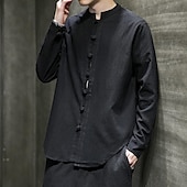 economico Casual da lavoro-Per uomo Camicia Camicia di lino Camicia con colletto cinese Camicia con colletto alla coreana Camicia casual Camicia con Bottoni Semplice Vacanza Camicia hawaiana Nero Bianco Verde chiaro Rosa