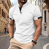 cheap Men&#039;s Classic Polo-Men&#039;s Golf Shirt Golf Polo Work Casual Stand Collar Short Sleeve Basic Modern Color Block Patchwork Button Spring &amp; Summer Regular Fit Black White Navy Blue Sky Blue Khaki Gray Golf Shirt