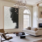 cheap People Paintings-Large handmade Abstract texture oil painting hand painted Wall Art  Texture oil painting Wall Art Black and White Abstract Lady Painting Modern  Wall Art black white painting  Wall Art