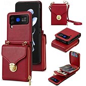 baratos Capa Samsung-telefone Capinha Para Samsung Galaxy Z Virar 6 Z Flip 5 Z Flip 4 Z Flip 3 Capa traseira Capa articulada Zíper com cordão Slot para cartão Retro PC Couro PU