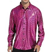 preiswerte Oberteile-Metallisch 1980er Glänzendes Latex-Patent Hemd Disco Kostüm Herren Karnevalskostüm Halloween Karneval Alltagskleidung Pride Parade Pride-Monat Erwachsene Hemd