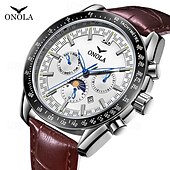preiswerte Mechanische Uhren-Herren Mechanische Uhr Modisch Geschäftlich Armbanduhr Automatikaufzug Tourbillon Mondphasenanzeige leuchtend Leder Beobachten