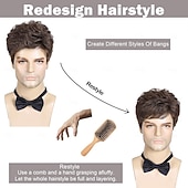 economico Parrucche uomo-parrucca marrone da uomo, parrucche marroni corte per uomo parrucca soffice a strati naturali parrucche quotidiane per ragazzi maschili con capelli sintetici realistici per Halloween