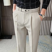 voordelige Dun-Voor heren Afstuderen Pakken Broek Geplooide broek Kostuumbroek Zak Hoogte stijging Effen Kleur Comfort Zacht liiketoiminta Dagelijks Elegant Vintage Zwart Wit Hoge taille