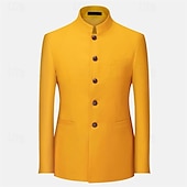 voordelige Heren Klassieke Blazers-Voor heren Blazer liiketoiminta Cocktailparty Bruiloft Modieus Casual Lente &amp; Herfst Polyester Effen nappi Zak Comfortabel Enkele rij knopen Blazer Zwart Wit Geel Rood