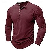 cheap Casual Henley Tee-100% Cotton Men&#039;s Henley Shirt Tee Top Long Sleeve Shirt Long Sleeve Solid Color Fashion Daily Buttons Henley Outdoor Casual Summer Dark Brown Dark Grey Black Henley T-Shirt