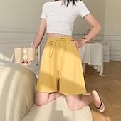 billige Bermuda-shorts-Dame Shorts Bomull og lin Sidelommer عادي Kort Hvit Sommer
